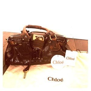 Chloe Paddington Bag. Patent brown leather.